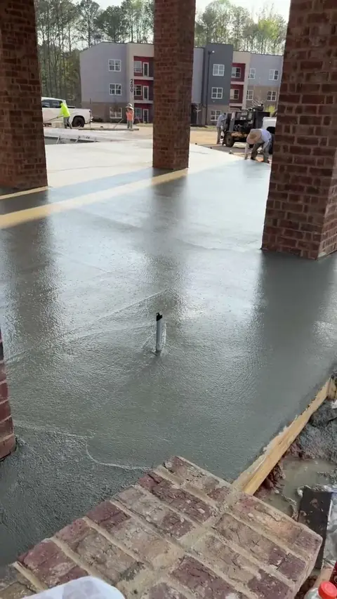Concrete pour on a covered porch